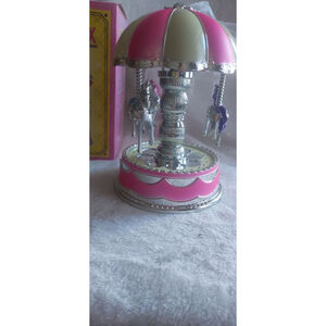 Pink & Silver Carousel Music Box Decor ( Batteries not included) 6 Inches tall